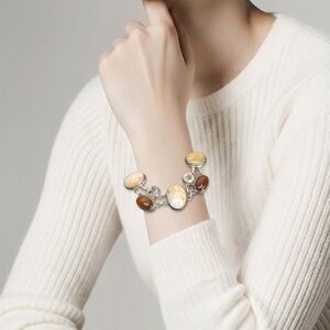 Michael Dawkins 925 Sterling Amber Fossil Coral Quartz Bracelet